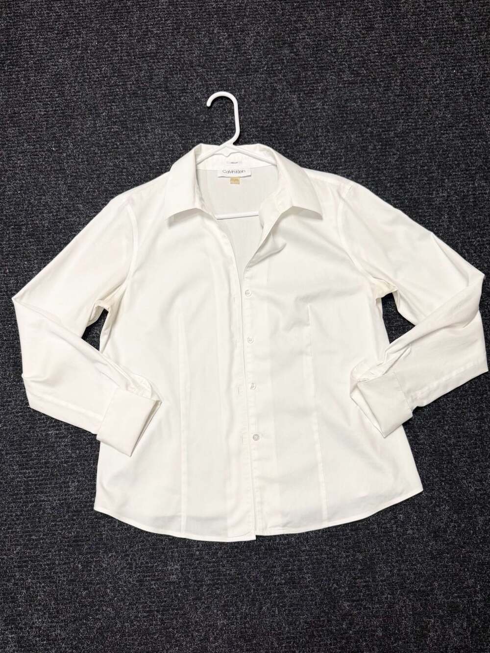 Calvin Klein Women's Size 12 White Non-Iron Fitted Button Up Long Sleeve Dress S